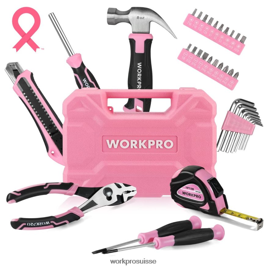 Ensemble d'outils ménagers de 35 pièces avec boîte à outils de rangement Z2LXTF246 rose bleu WORKPRO outil