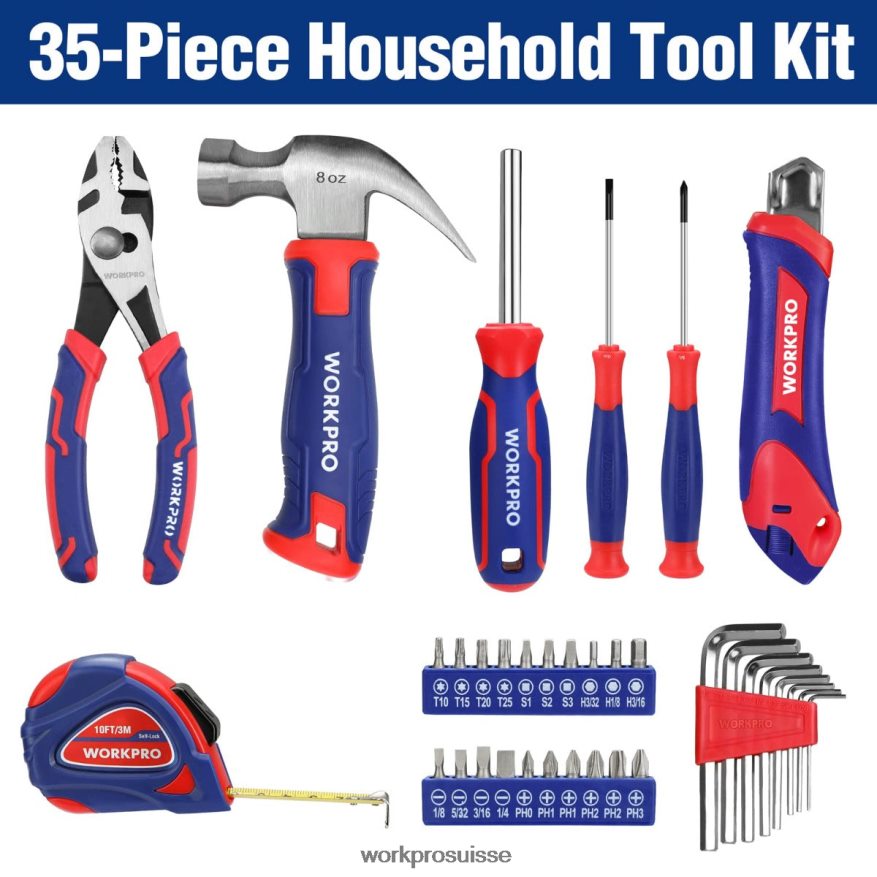 Ensemble d'outils ménagers de 35 pièces avec boîte à outils de rangement Z2LXTF246 rose bleu WORKPRO outil