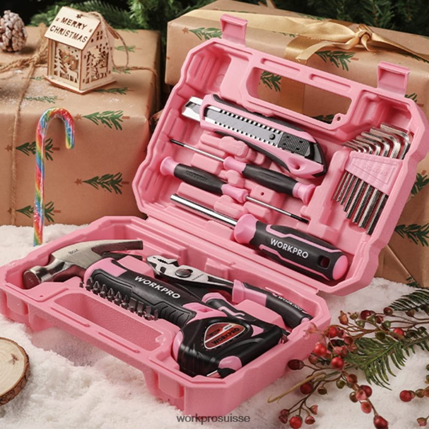 Ensemble d'outils ménagers de 35 pièces avec boîte à outils de rangement Z2LXTF246 rose bleu WORKPRO outil