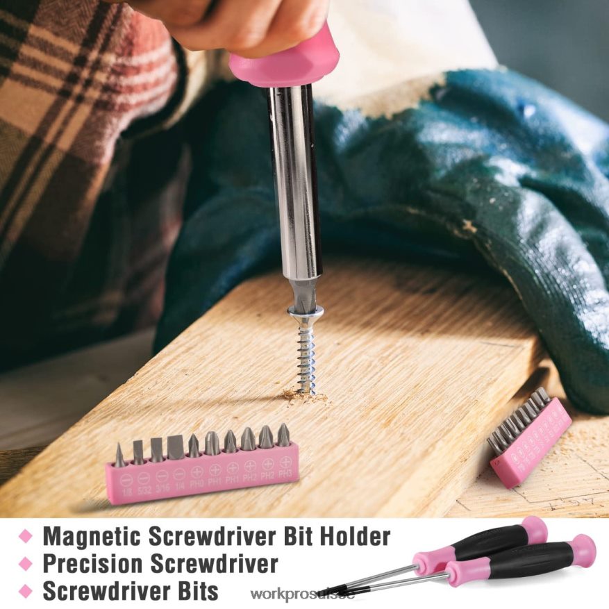 Ensemble d'outils ménagers de 35 pièces avec boîte à outils de rangement Z2LXTF246 rose bleu WORKPRO outil