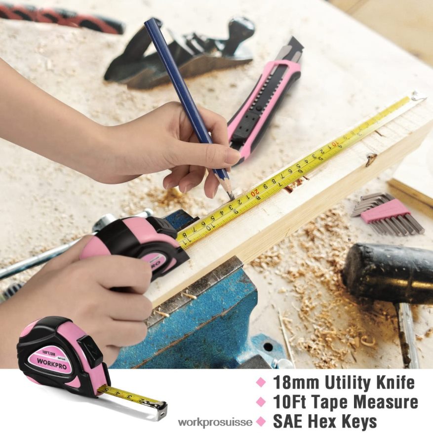 Ensemble d'outils ménagers de 35 pièces avec boîte à outils de rangement Z2LXTF246 rose bleu WORKPRO outil