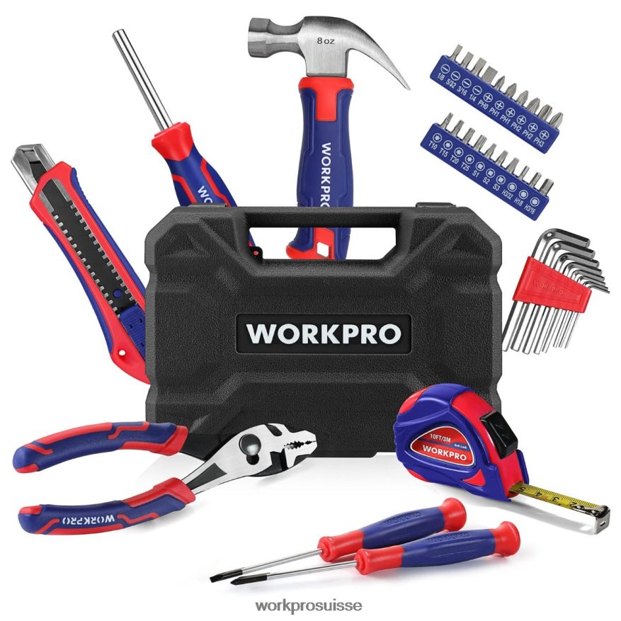 Ensemble d'outils ménagers de 35 pièces avec boîte à outils de rangement Z2LXTF246 rose bleu WORKPRO outil