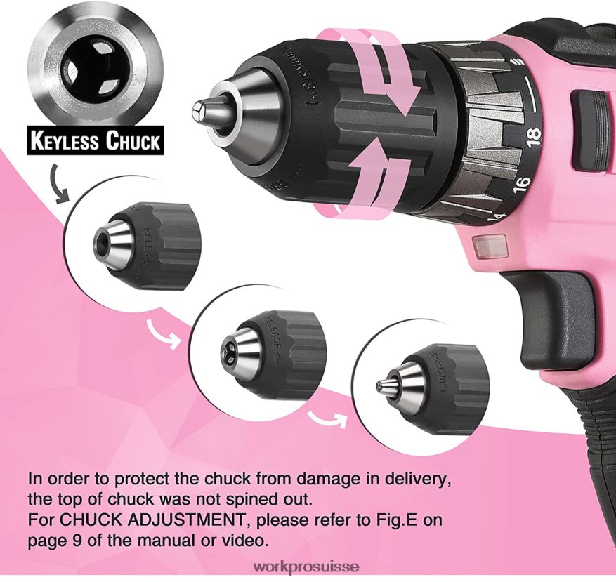 Ensemble perceuse-visseuse sans fil 20 V avec chargeur rapide et sac de rangement de 11 pouces inclus Z2LXTF261 rose WORKPRO outil