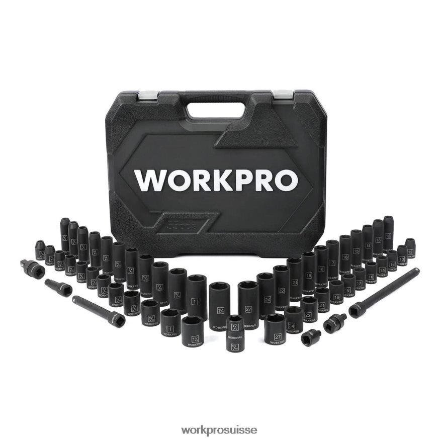 Jeu de 55 douilles à chocs avec barres d'extension, douilles en acier cr-v de qualité supérieure, sae et métriques avec étui de rangement amélioré Z2LXTF307 morden WORKPRO outil