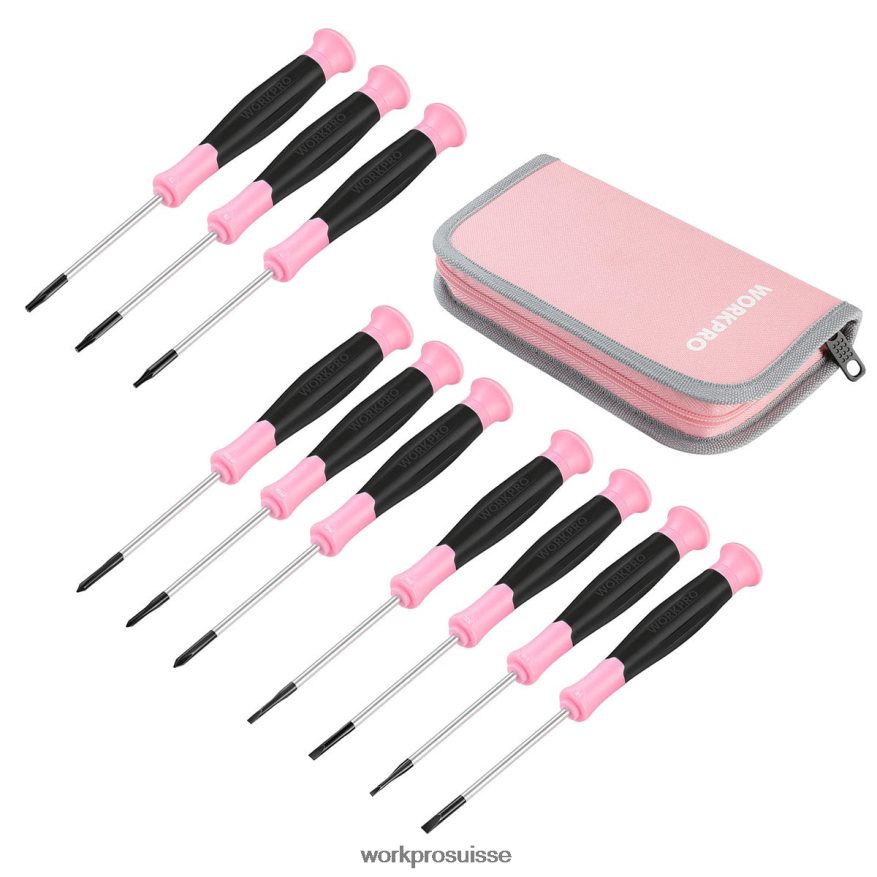 Jeu de tournevis de précision 10 pièces avec pochette, phillips, fente, étoile torx, kit de réparation de petit tournevis à pointe magnétique Z2LXTF255 rose WORKPRO outil