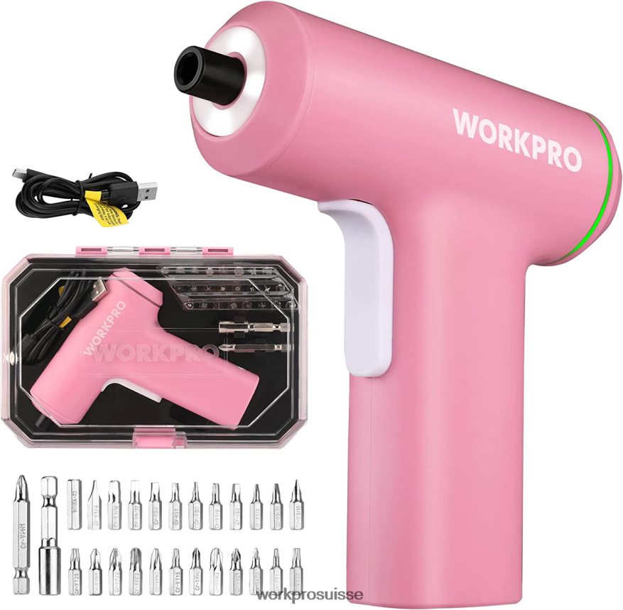 Jeu de tournevis électriques sans fil, batterie lithium-ion rechargeable usb 4v Z2LXTF234 rose/noir WORKPRO outil