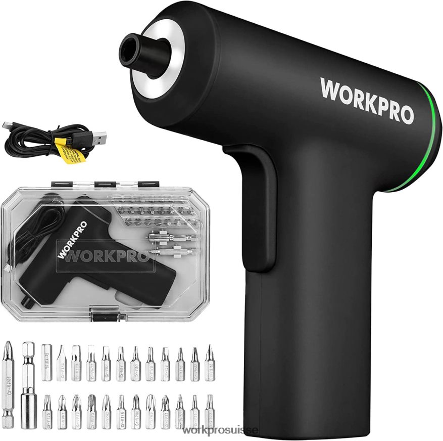 Jeu de tournevis électriques sans fil, batterie lithium-ion rechargeable usb 4v Z2LXTF234 rose/noir WORKPRO outil