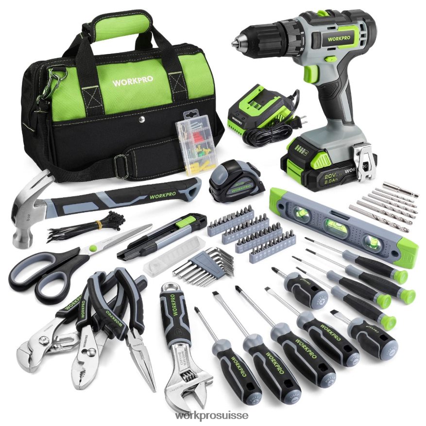 Kit combiné de perceuse sans fil de 157 pièces avec batterie lithium-ion sans fil de 20 V Z2LXTF259 rose/gris WORKPRO outil