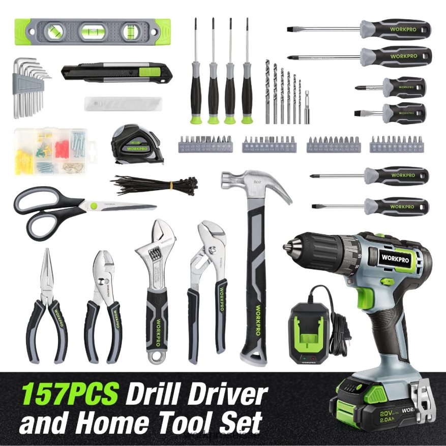 Kit combiné de perceuse sans fil de 157 pièces avec batterie lithium-ion sans fil de 20 V Z2LXTF259 rose/gris WORKPRO outil