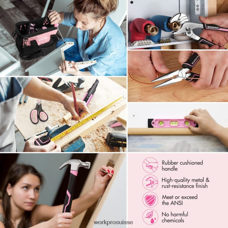 Kit combiné de perceuse sans fil de 157 pièces avec batterie lithium-ion sans fil de 20 V Z2LXTF259 rose/gris WORKPRO outil