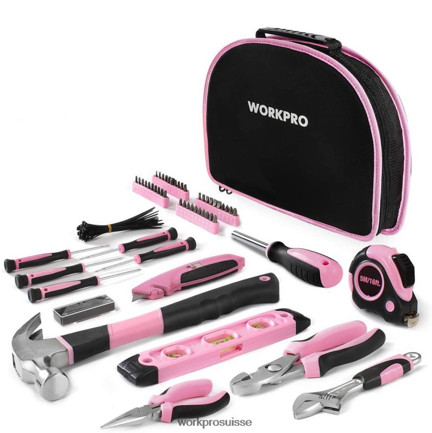 Kit d'outils de 103 pièces avec pochette ronde facile à transporter, parfait pour l'entretien de la maison Z2LXTF248 rose WORKPRO outil