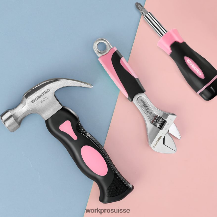 Kit d'outils ménagers pour femmes, 10 pièces, avec jeu de supports d'embouts de tournevis Z2LXTF243 rose WORKPRO outil