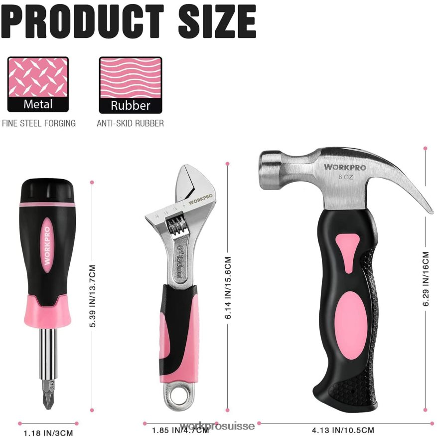 Kit d'outils ménagers pour femmes, 10 pièces, avec jeu de supports d'embouts de tournevis Z2LXTF243 rose WORKPRO outil