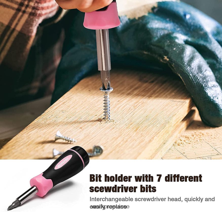 Kit d'outils ménagers pour femmes, 10 pièces, avec jeu de supports d'embouts de tournevis Z2LXTF243 rose WORKPRO outil