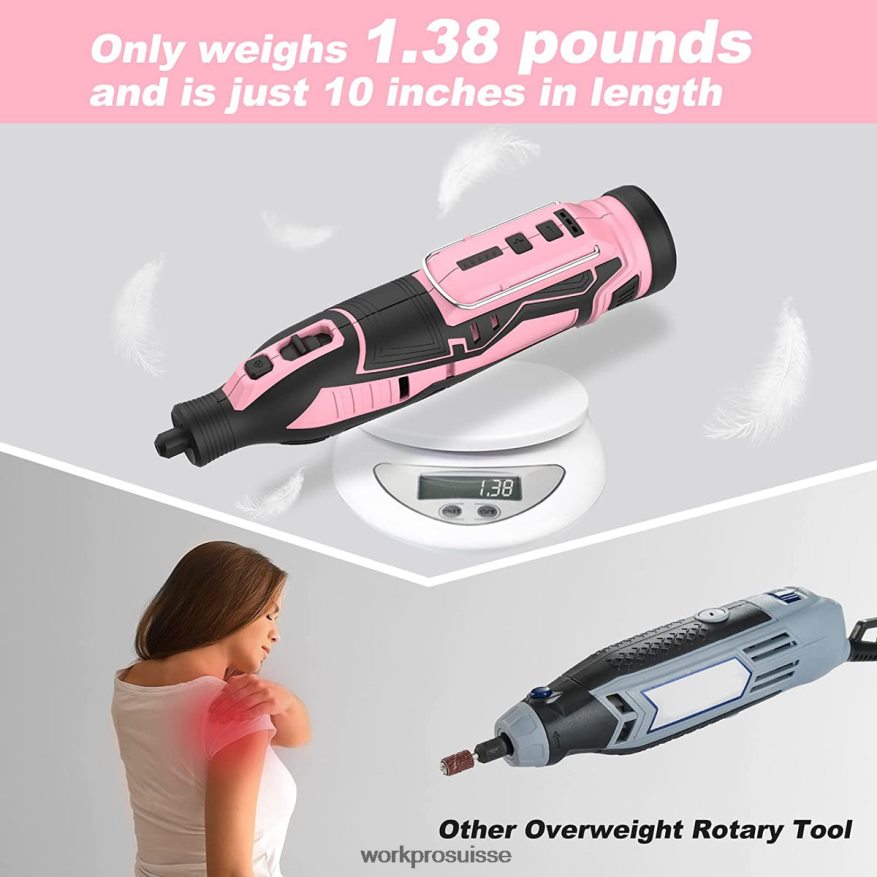 Kit d'outils rotatifs sans fil 12 V, 5 vitesses variables, 114 accessoires faciles à changer. Z2LXTF267 rose WORKPRO outil
