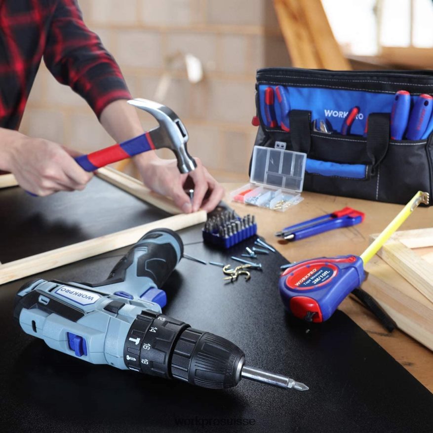 Perceuse sans fil 12 V et kit d'outils domestiques, kit combiné de 177 pièces avec sac à outils. Z2LXTF171 utile WORKPRO outil