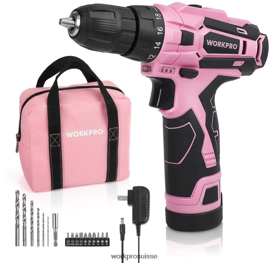 Perceuse sans fil, ensemble de tournevis électrique 12v, kit d'outils pour femmes Z2LXTF263 rose WORKPRO outil