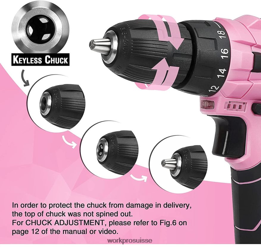 Perceuse sans fil, ensemble de tournevis électrique 12v, kit d'outils pour femmes Z2LXTF263 rose WORKPRO outil