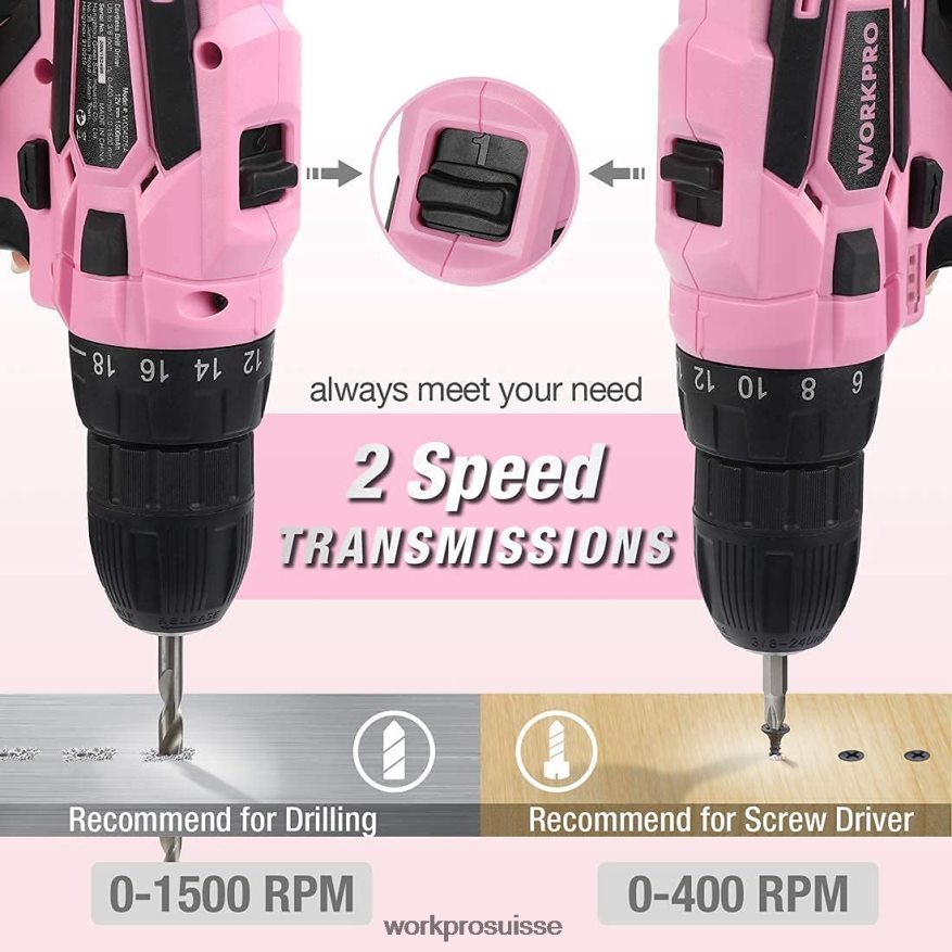 Perceuse sans fil, ensemble de tournevis électrique 12v, kit d'outils pour femmes Z2LXTF263 rose WORKPRO outil