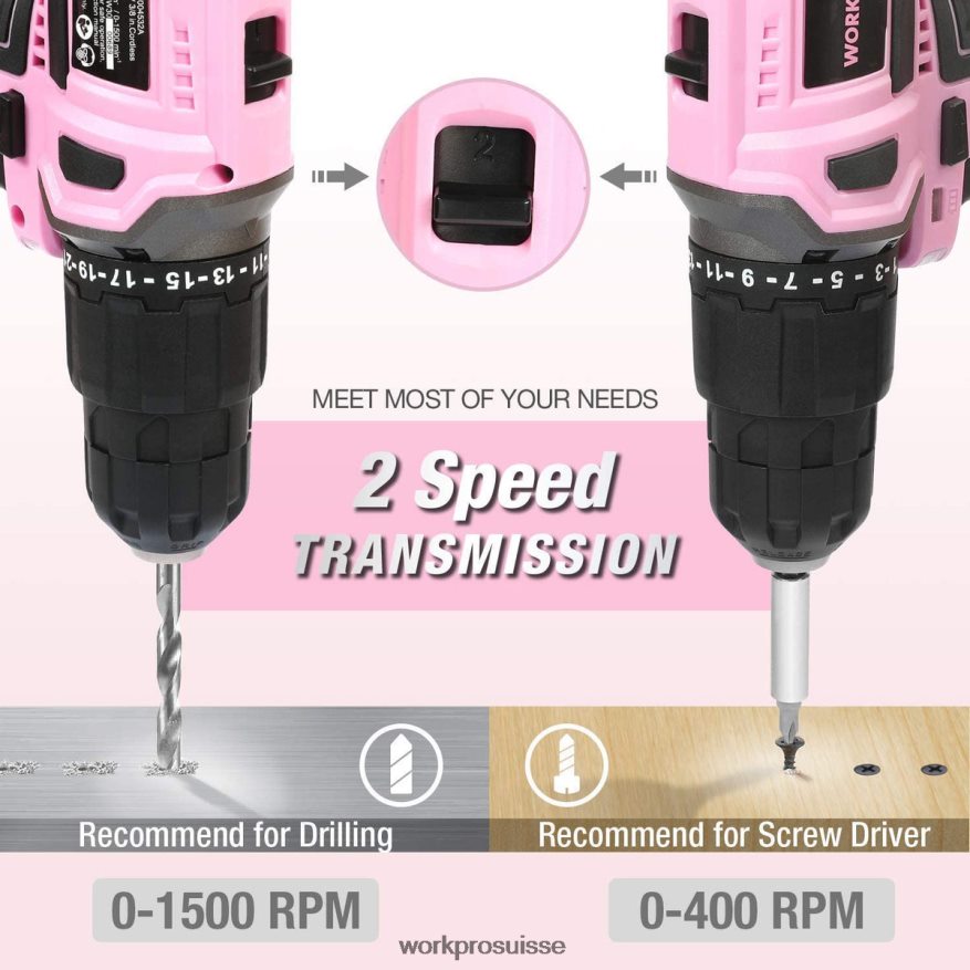 ensemble perceuse-visseuse sans fil lithium-ion 20 V Z2LXTF262 rose WORKPRO outil