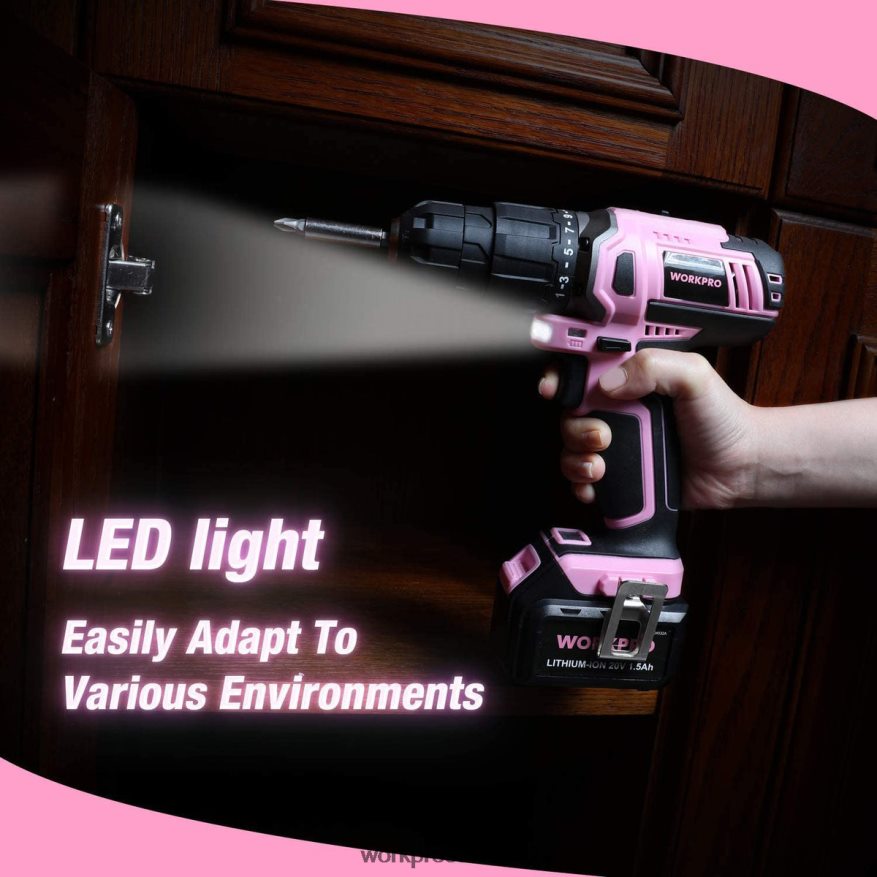 ensemble perceuse-visseuse sans fil lithium-ion 20 V Z2LXTF262 rose WORKPRO outil