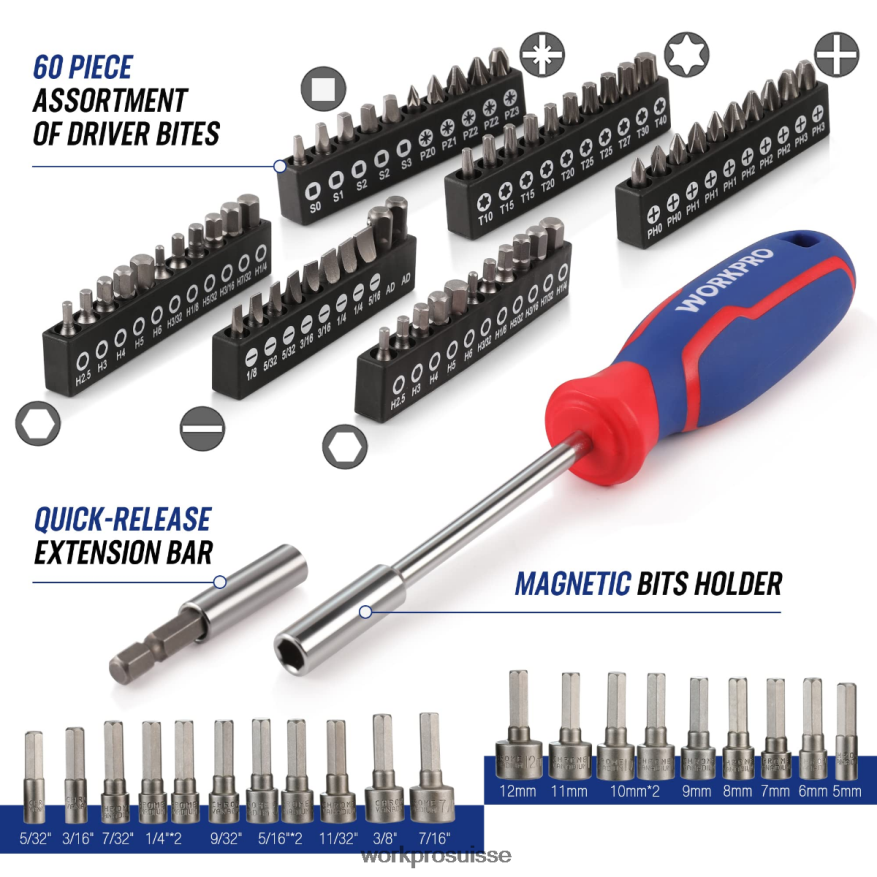 jeu d'outils mécaniques, jeu de clés à douille 192 pièces avec étui de rangement Z2LXTF311 utile WORKPRO outil